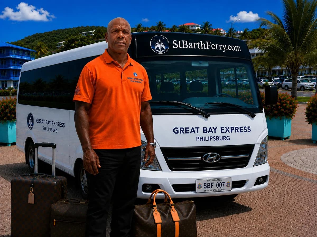 St Barth Ferry shuttle coordinator assisting arriving passengers